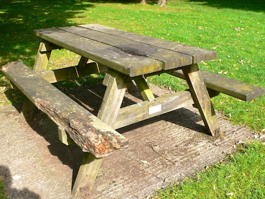 rotten wooden picnic table