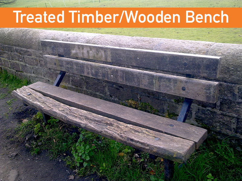 treated tanalised wooden bench that has rotten over time